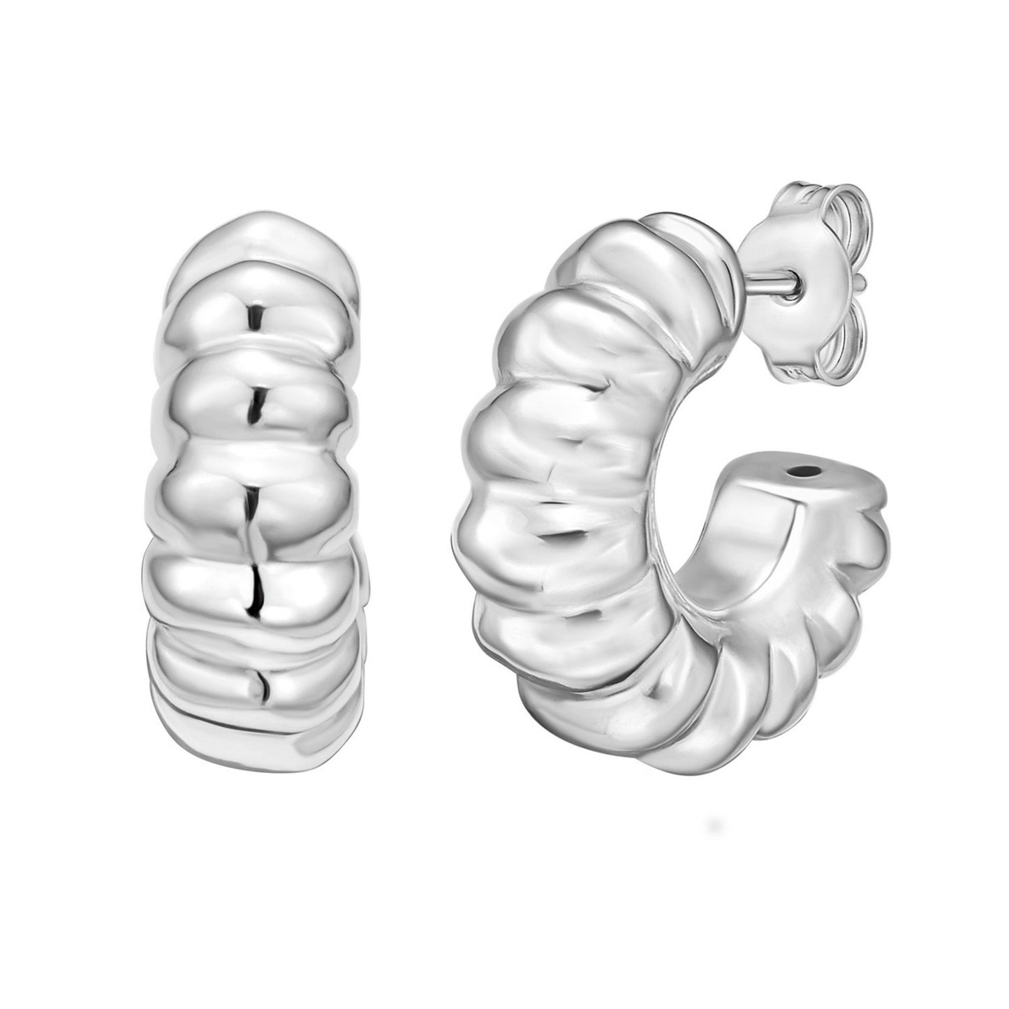 Sterling Silver Twisted C Hoop Earrings