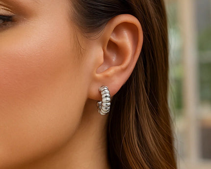 Sterling Silver Twisted C Hoop Earrings