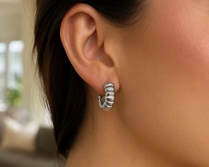 Sterling Silver Twisted C Hoop Earrings