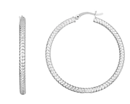Sterling Silver Large Hoop Earrings with Braid Texture(3x35mm)