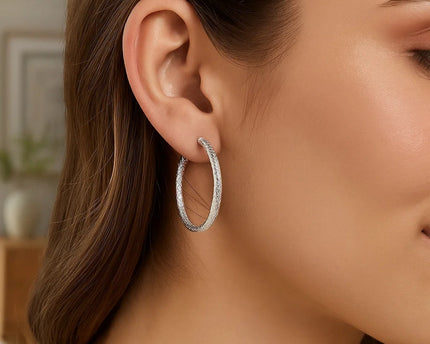 Sterling Silver Large Hoop Earrings with Braid Texture(3x35mm)