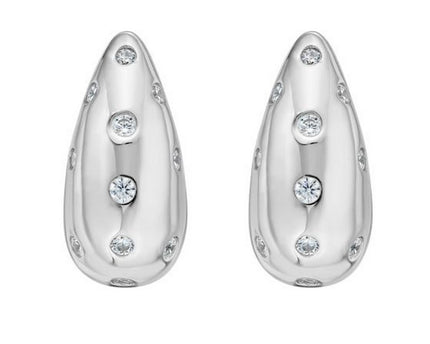 Sterling Silver Puffed Raindrop with Cubic Zirconia Stones Earrings