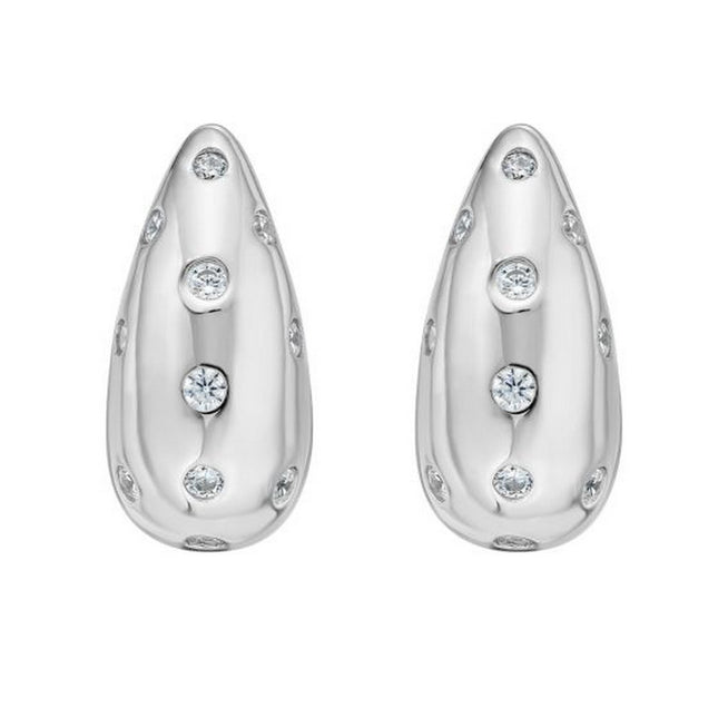 Sterling Silver Puffed Raindrop with Cubic Zirconia Stones Earrings