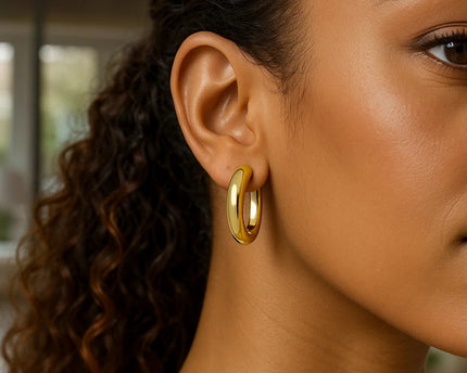 Sterling Silver Yellow Gold Plated Round Hoop Earrings