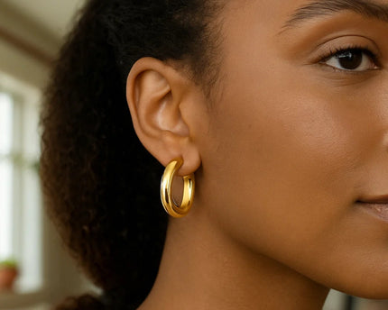 Sterling Silver Yellow Gold Plated Round Hoop Earrings