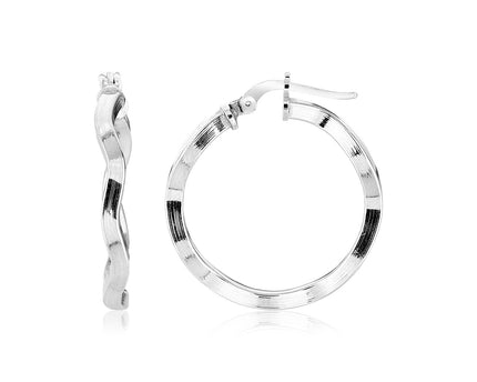 Sterling Silver Round Polished Wavy Profile Hoop Earrings(2x20mm)