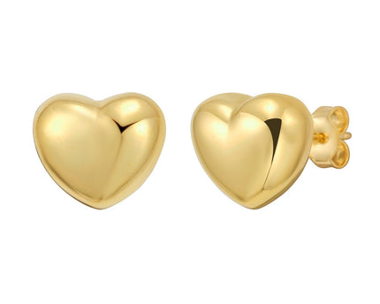 Sterling Silver Yellow Gold Plated Puffed Small Heart Stud Earrings