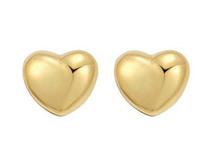 Sterling Silver Yellow Gold Plated Puffed Small Heart Stud Earrings