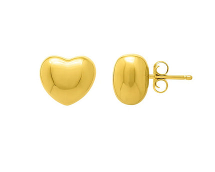 Sterling Silver Yellow Gold Plated Puffed Small Heart Stud Earrings
