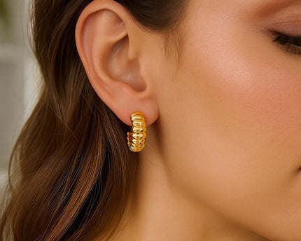 Sterling Silver Yellow Gold Plated Twisted C Hoop Earrings