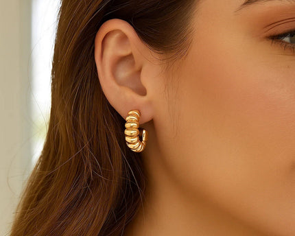 Sterling Silver Yellow Gold Plated Twisted C Hoop Earrings