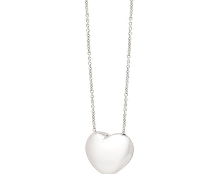 Sterling Silver Rhodium Plated Puffy Heart Necklace