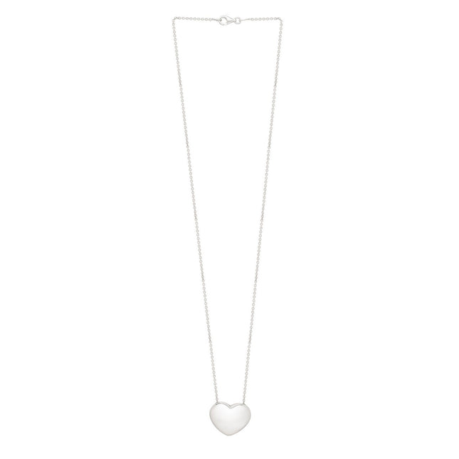 Sterling Silver Rhodium Plated Puffy Heart Necklace
