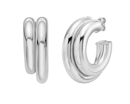 Sterling Silver Double Row Big and Small Round Hoop Earrings