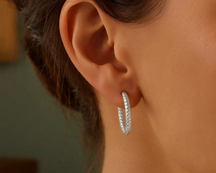 Sterling Silver Large Hoop Earrings with Braid Texture(3x20mm)
