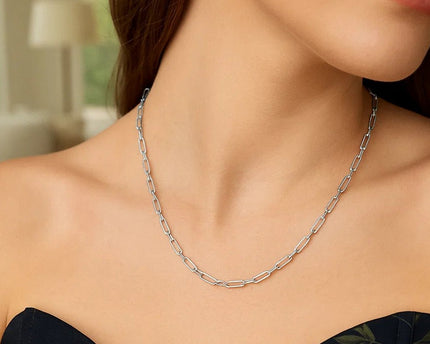 Sterling Silver Rhodium Plated Petite Alternating Paperclip Chain (3.15 mm)