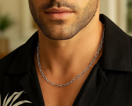 Sterling Silver Rhodium Plated Petite Alternating Paperclip Chain (3.15 mm)