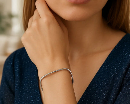 Sterling Silver Rhodium Plated Square Slip On Bangle (3.00 mm)
