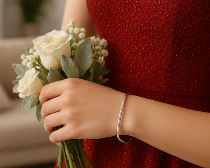 Sterling Silver Rhodium Plated Square Slip On Bangle (3.00 mm)