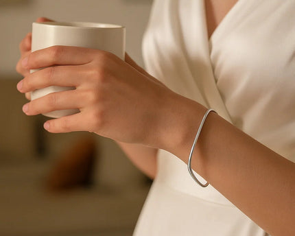 Sterling Silver Rhodium Plated Square Slip On Bangle (3.00 mm)