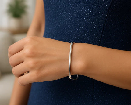 Sterling Silver Rhodium Plated Square Slip On Bangle (3.00 mm)