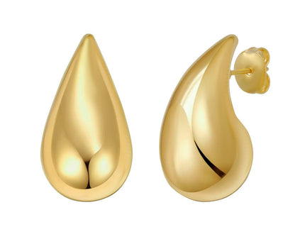 Sterling Silver Yellow Gold Plated Puffed Teardrop Earrings
