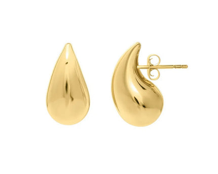 Sterling Silver Yellow Gold Plated Puffed Teardrop Earrings