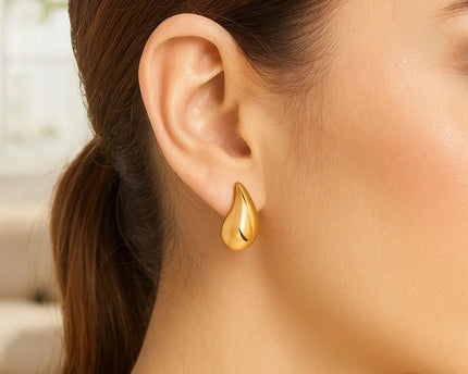 Sterling Silver Yellow Gold Plated Puffed Teardrop Earrings