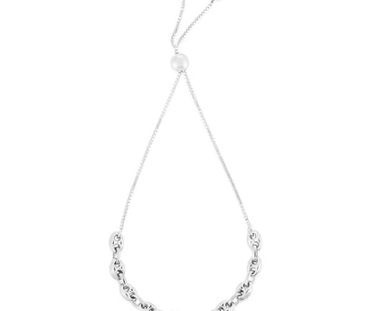 Sterling Silver Rhodium Plated Heart Bead Friendship Bracelet