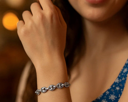 Sterling Silver Rhodium Plated Heart Bead Friendship Bracelet