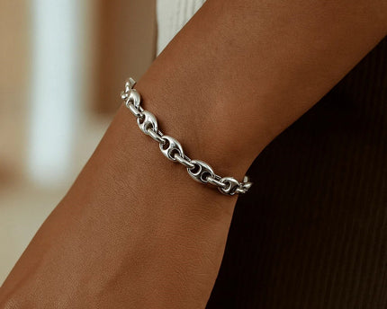 Sterling Silver Rhodium Plated Heart Bead Friendship Bracelet