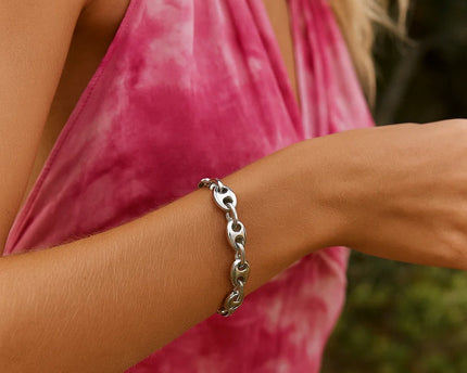 Sterling Silver Rhodium Plated Heart Bead Friendship Bracelet