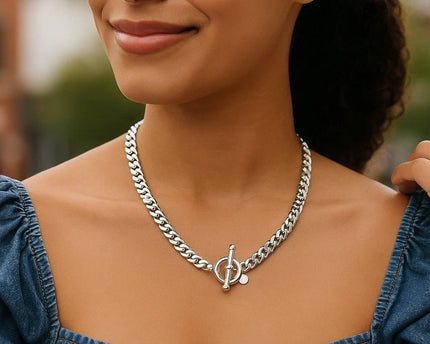 Sterling Silver Polished Wide Link Toggle Necklace