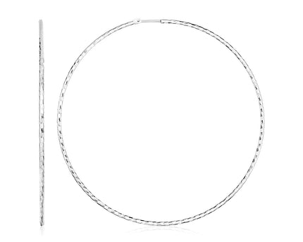 Sterling Silver Large Textured Round Hoop Earrings(1.6x60mm)