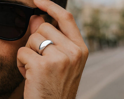 Sterling Silver Rhodium Plated Sculpted Domed Ring