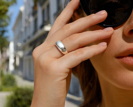 Sterling Silver Rhodium Plated Sculpted Domed Ring