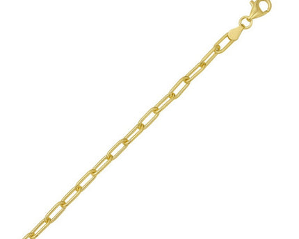 Sterling Silver Yellow Gold Plated Round Link Paperclip Chain (5.20 mm)