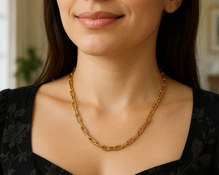 Sterling Silver Yellow Gold Plated Round Link Paperclip Chain (5.20 mm)