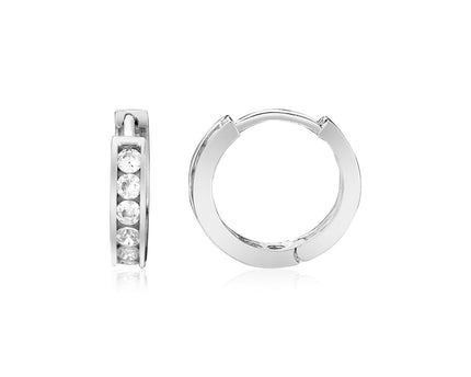 Sterling Silver Petite Hoop Earrings with Cubic Zirconias(3x10mm)
