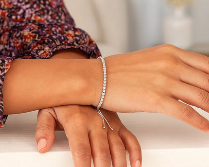 Adjustable Tennis Style Bracelet with Cubic Zirconia in Sterling Silver(4.00 mm)