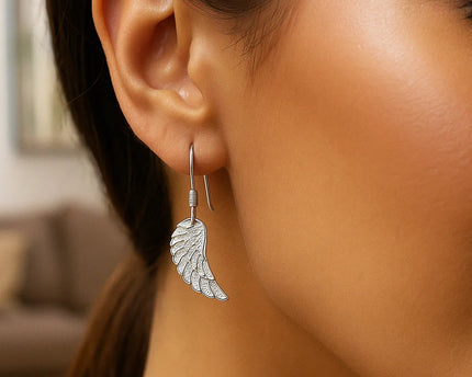 Sterling Silver Textured Angel Wing Earrings