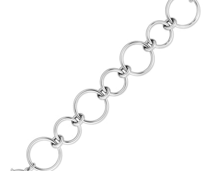 Sterling Silver Rhodium Plated Round Link Bracelet