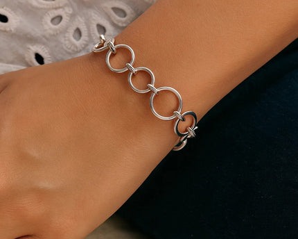 Sterling Silver Rhodium Plated Round Link Bracelet