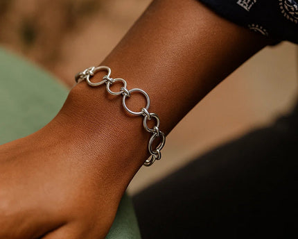 Sterling Silver Rhodium Plated Round Link Bracelet