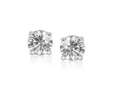 Sterling Silver Stud Earrings with White Hue Faceted Cubic Zirconia(7mm)
