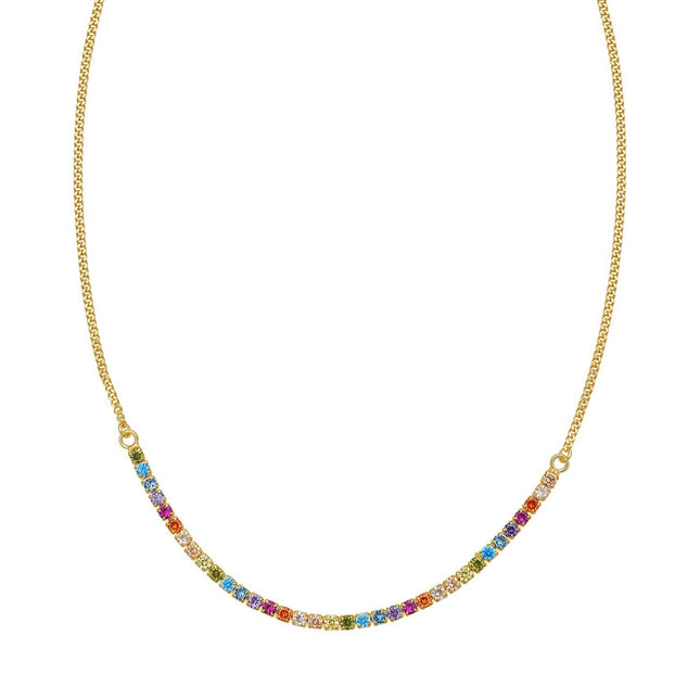 Sterling Silver Gold Plated Rainbow CZ Necklace