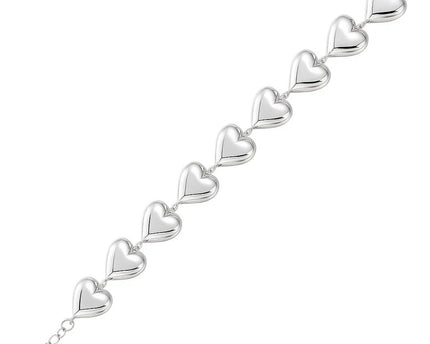 Sterling Silver Rhodium Plated Puffed Hearts Bracelet