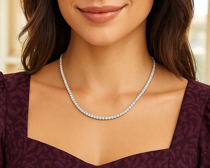 Sterling Silver Rhodium Plated CZ Tennis Necklace