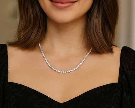 Sterling Silver Rhodium Plated CZ Tennis Necklace