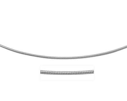 Sterling Silver Round Omega Style Chain Necklace with Rhodium Plating (1.55mm)